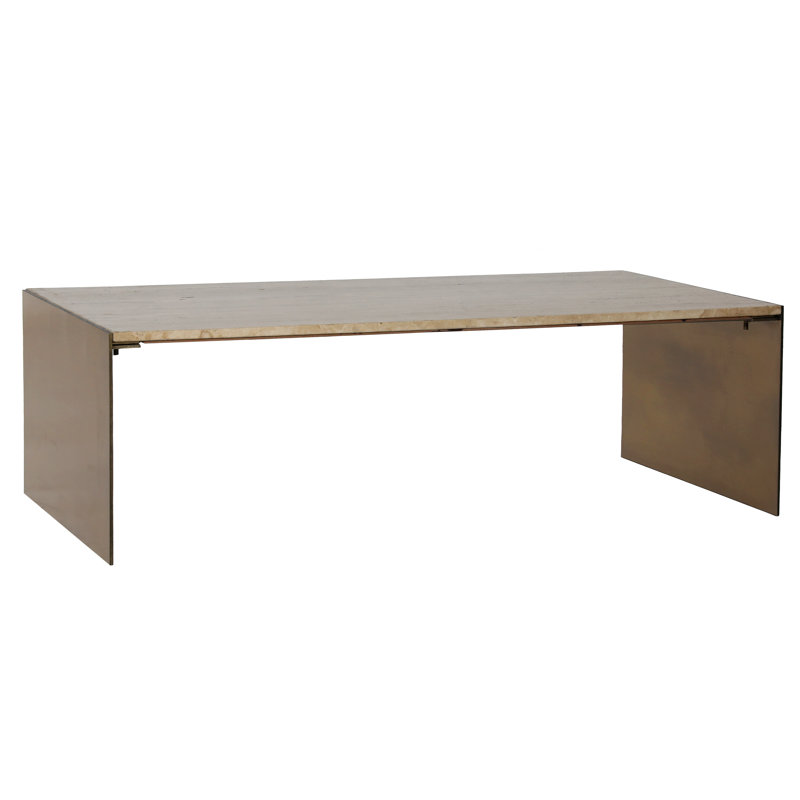 Keven Travertine Coffee Table, Natural and Brass