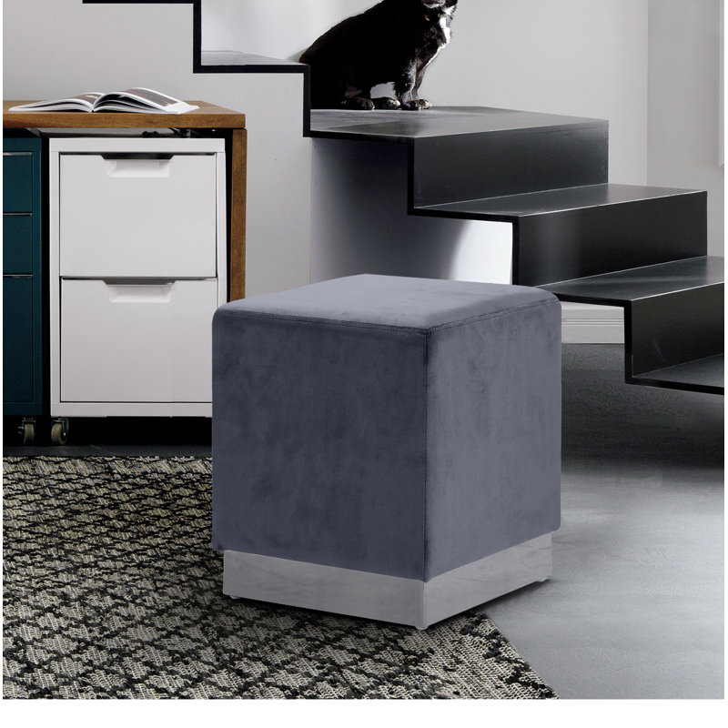 Annora Velvet Ottoman, Grey Velvet, Chrome