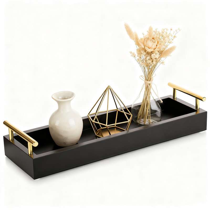 Long plateau décoratif rectangulaire avec poignées, plateau de service multifonctionnel pour la décoration intérieure, porte-bougie pour table de salle à manger et bar