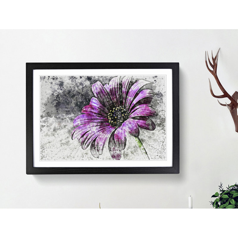 Purple Daisy in Abstract - Picture Frame Painting Print, Black, 35cm H x 50cm W x 2cm D