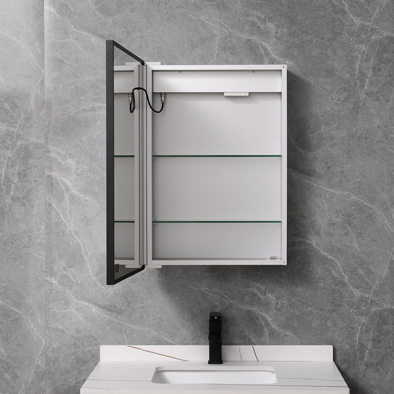 Alexzia 500mm W 700mm H Surface Framed Medicine Cabinet Mirror 3 Adjustable