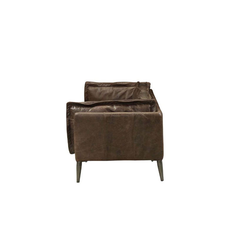 Distressed Chocolate Leather Loveseat with Down Fill Cushions