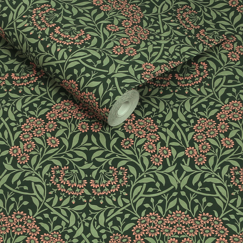 William Morris Michaelmas Daisy Midnight Wallpaper, Green