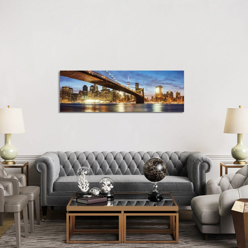 Brooklyn Bridge Panoramic, New York 1 Piece Panoramic Wall Art on Canvas, 50.8cm H x 152.4cm W