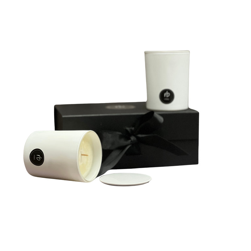 Ensemble-cadeau bougie parfumée framboise noire et vanille, Blanc brillant