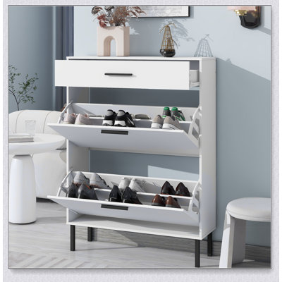 Shoe Cabinet, Freestanding Shoe Rack Storage Organizer with Drawers & Metal Legs