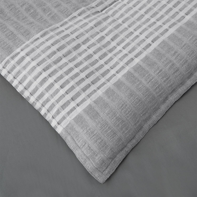 Queen Gray Cotton Waffle Weave Bedspread Cover Set