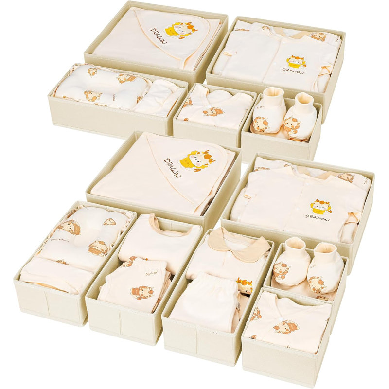 Foldable Drawer Organizers - 12 Piece Set For Clothes, Underwear, Socks, Nursery Items, Yellow