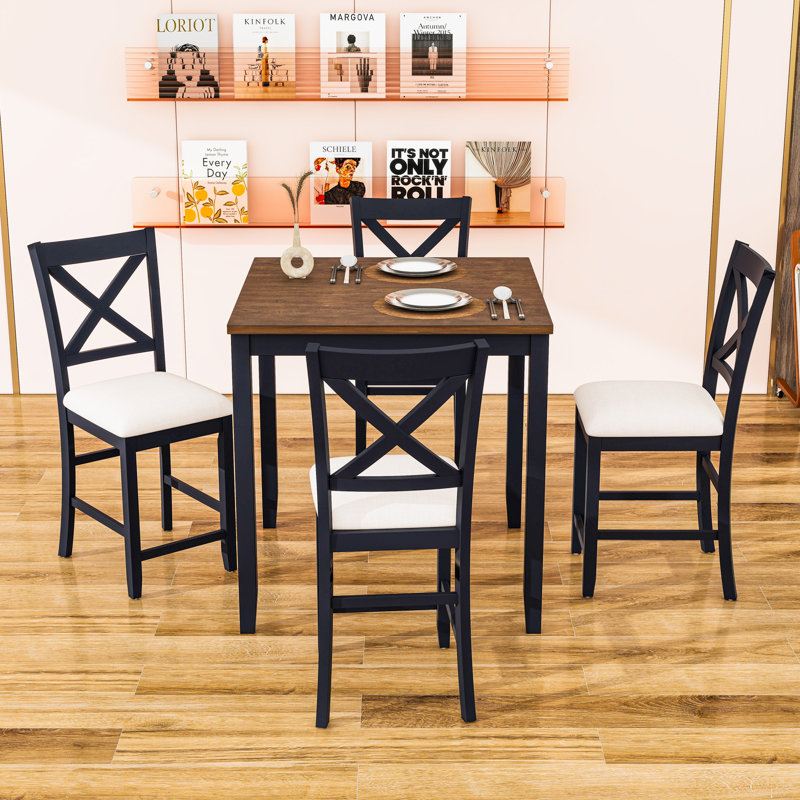 5-Piece Dining Table Set with 4 Chairs, Black/Oak