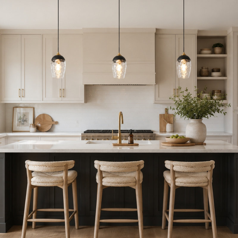 Hanshelmut 1-Light Single Shaded Kitchen Island Pendant(1-Set), Black