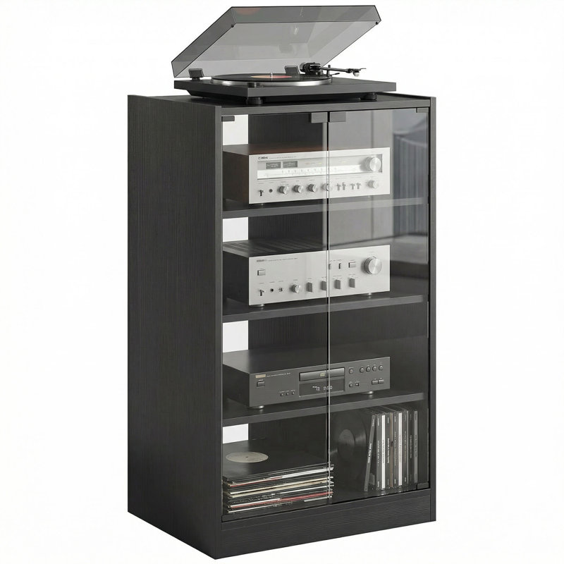 HOMCOM 4-Tier Hi-Fi Stand with Adjustable Shelves, Black Wood-Effect