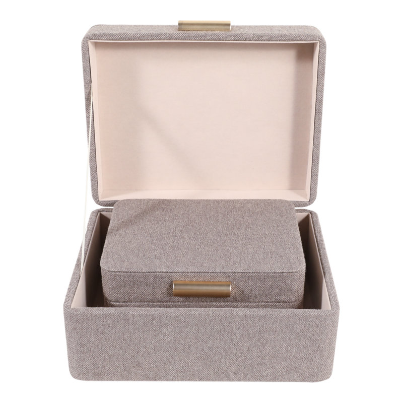 Boîtes de rangement modernes en tissu avec couvercle pour la décoration intérieure - Boîte de rangement élégante aux coins arrondis pour table - Lot de 2, 23 cm et 18 cm