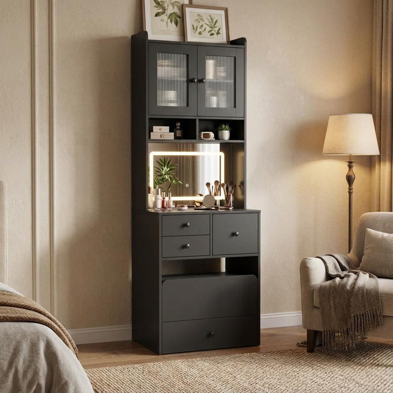 Dressing Table with Mirror, Black