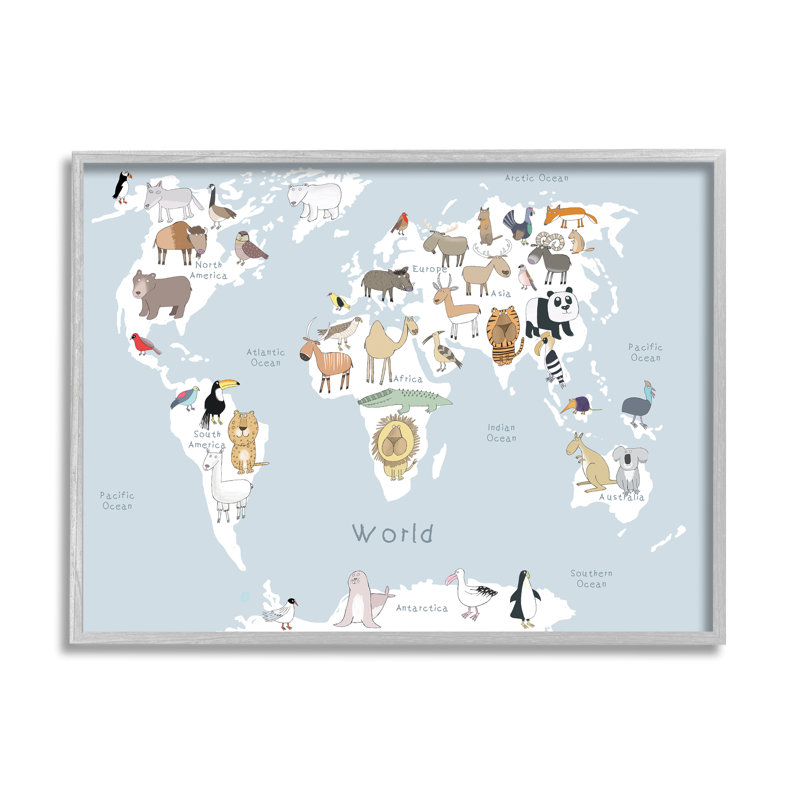 Carte du monde des enfants avec illustration ludique - Image, Estampe numérique Farmhouse, H 11 po x l 14 po x 1,5 po