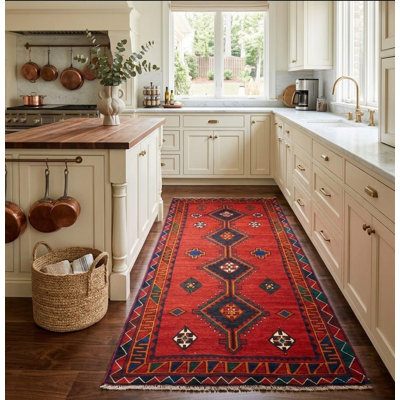One-of-a-Kind Red Tribal 5X10 Oriental Runner Rug