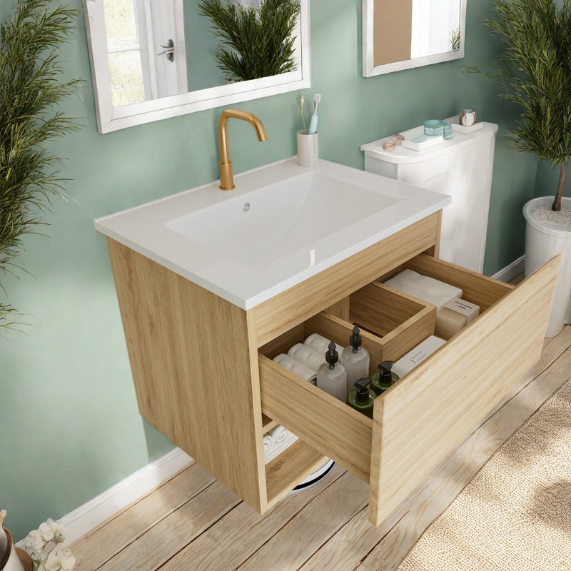 Meuble-lavabo moderne en chêne (doit inclure le meuble-lavabo et le lavabo) avec rangement