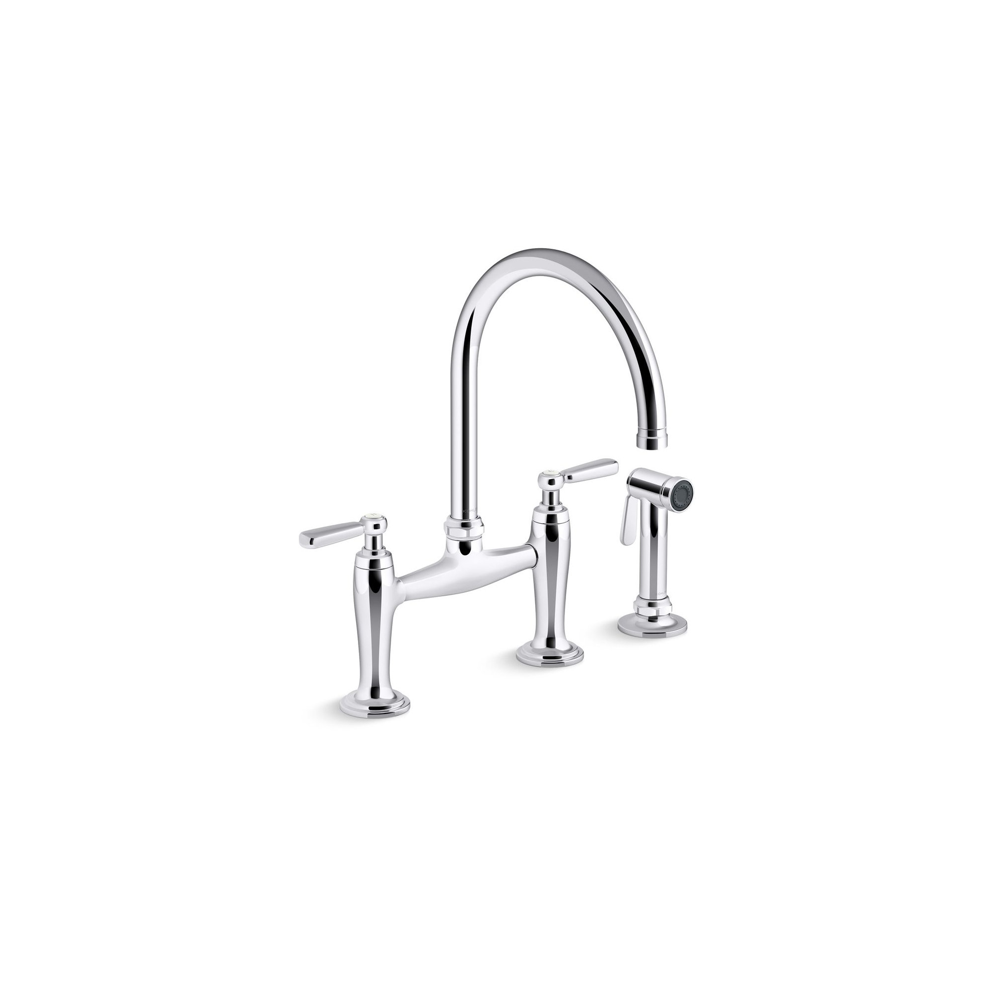 Edalyn by Studio McGee Two-Hole Bridge Kitchen Sink Faucet with Side Sprayer, Polished Chrome