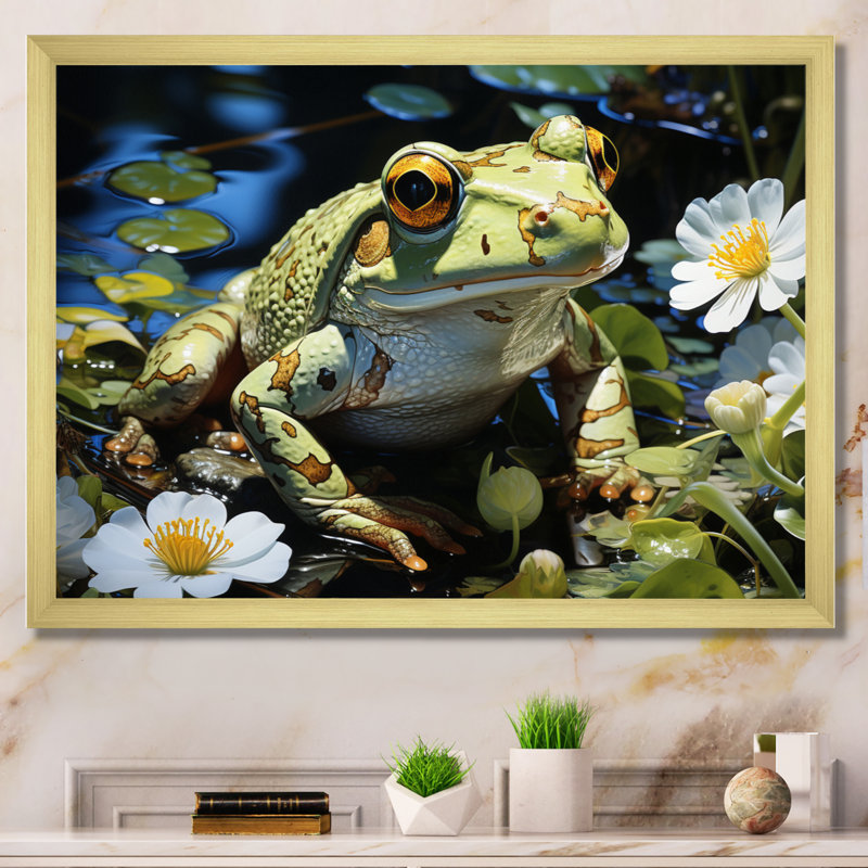 Frog Freedom - animaux, impressions sur toile, H 30 po x l 40 po x P 1,5 po, Cadre doré simple