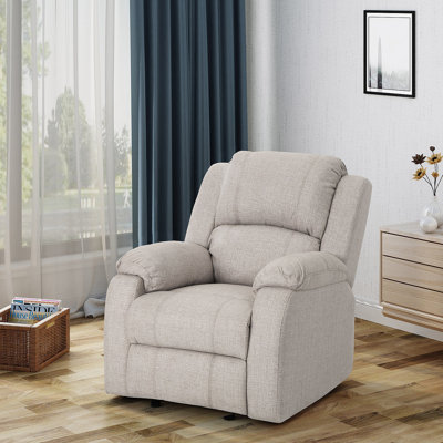 Fauteuil inclinable manuel en tissu de lin beige, dimensions 34,5 po x 39 po x 39 po
