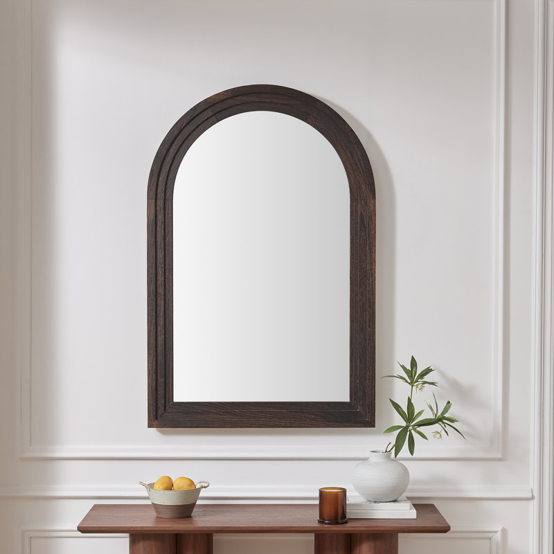 Loora Solid Wood Wavy Hallway Wall Rectangle Mirror - Slatted Fluted Wood Finish