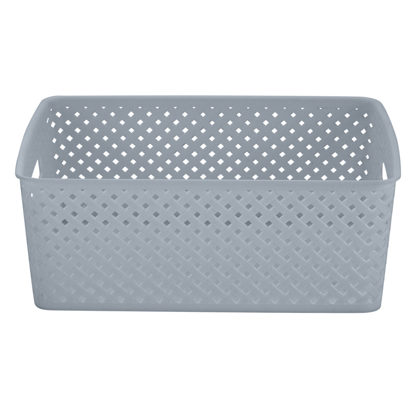 Gray Rectangular Resin Wicker Storage Bin Set