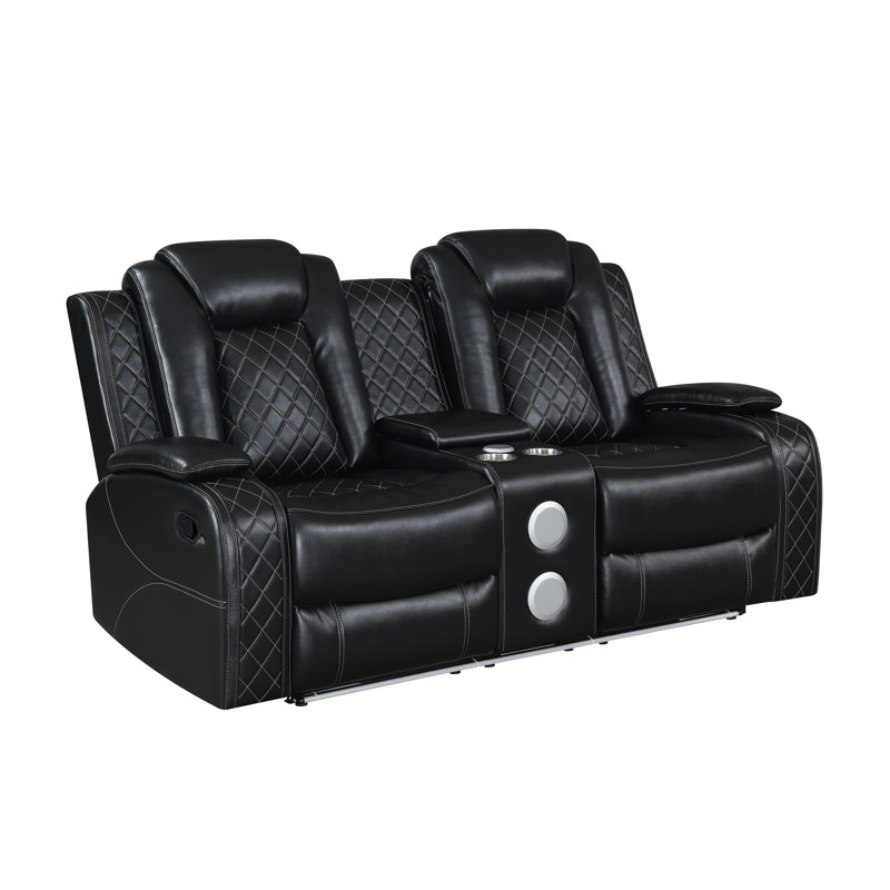 Gracey Pillow Top Arm Reclining Loveseat, Black Polyester Blend, Manual - Handle / Lever