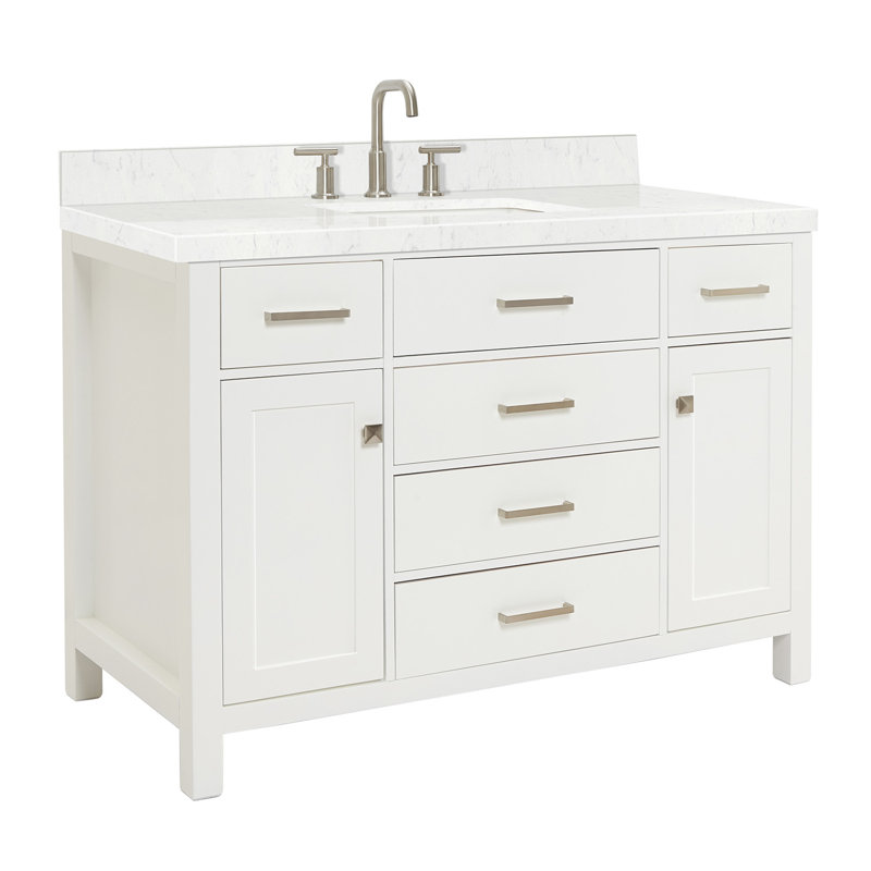 Abbate 4_ARIEL Bristol Single Sink Bathroom Vanity with Carrara White Quartz, White, 48"
