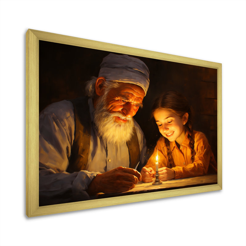 Judaïsme famille bougie Shabbat sérénité - impression, Cadre doré simple, H 12 po x l 20 po x P 1 po
