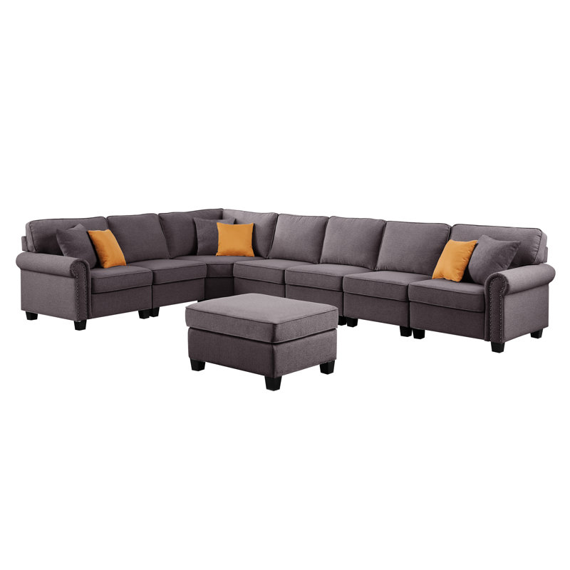 Canapé modulaire de coin avec repose-pieds Kew Gardens, Mélange de polyester gris