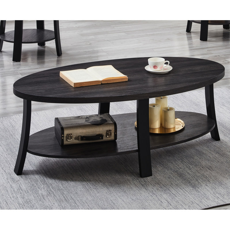 Contemporary Charcoal Wood Shelf Coffee Table With Stylish Design Oval And Stability, 19.19" H x 25.29" L x 46.92" W