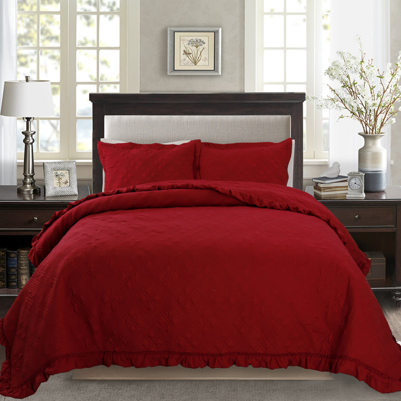 Modern & Contemporary Polyester Quilt, Red, Single Quilt + 1 Standard Sham