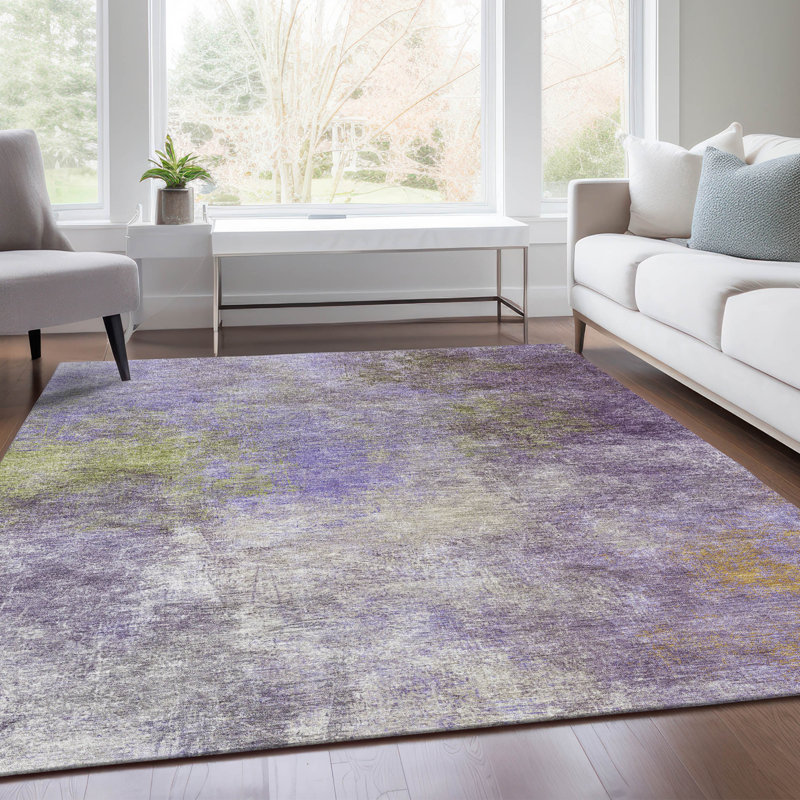 Tapis mauve lavable à la machine intérieur / extérieur Xhevrie, Rectangle 10 pi x 14 pi