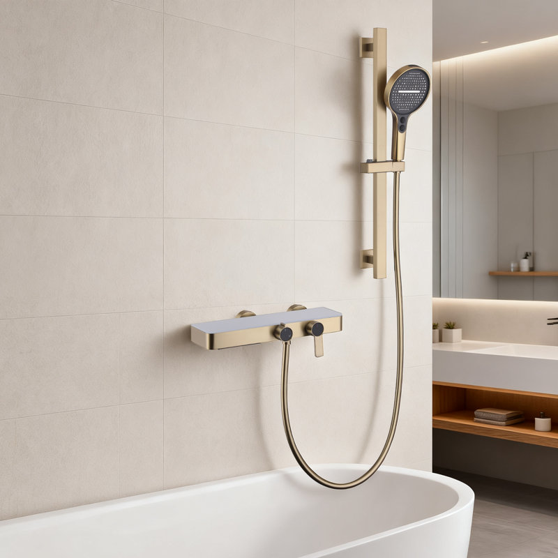Ensemble de robinet de baignoire à 2 fonctions avec douchette ronde, Or brossé