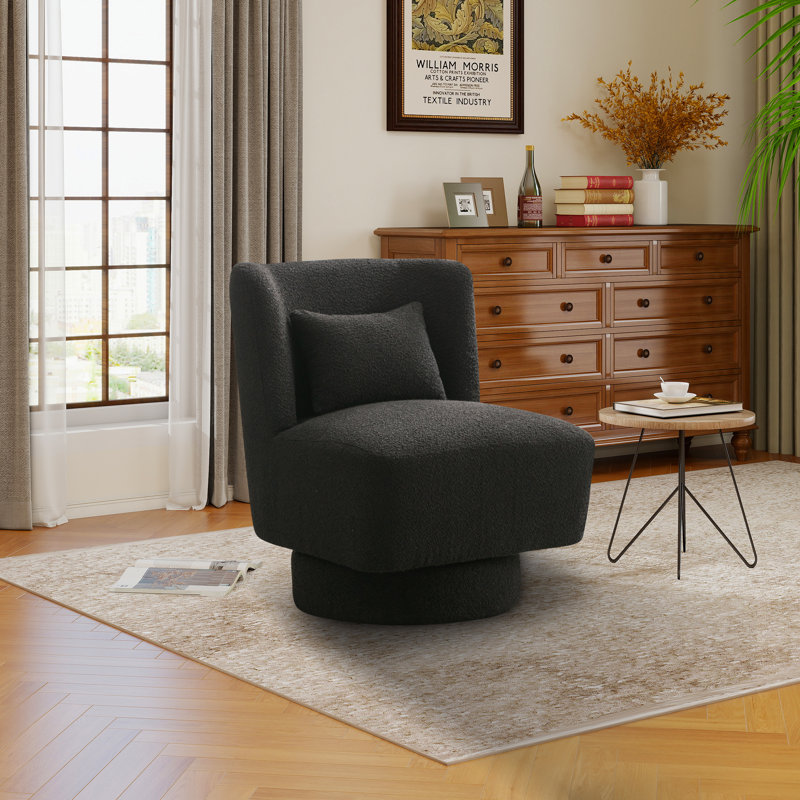Fauteuil d'appoint rembourré et pivotant en tonneau avec coussin lombaire, Noir