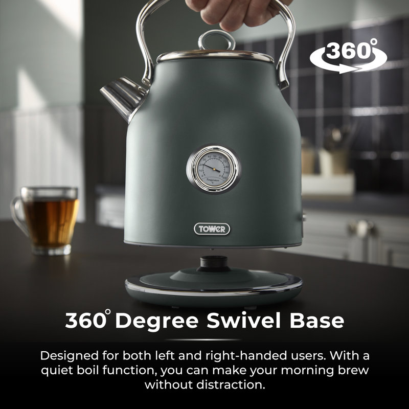 Tower Renaissance 1.7 Litre, 3000W Ultra-Fast Quiet Boil Kettle, Green