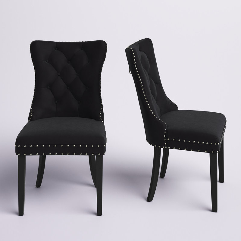 Alexes Tufted Velvet Wing Back Dining Chair, Black Velvet