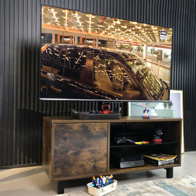 Meuble télé avec armoire de rangement à pousser pour ouvrir un téléviseur jusqu'à 65 po en bois et verre