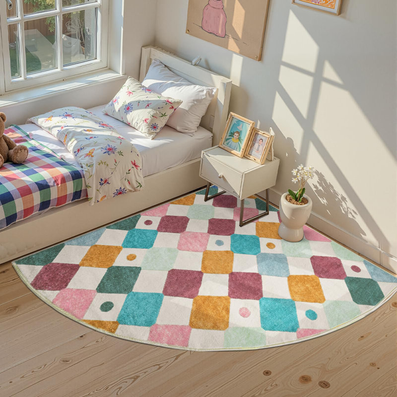 Colorful Diamond Carpet for Kids Washable Non-slip Rug Confetti on Cream, Corner 5' x 5', Argyle Confetti