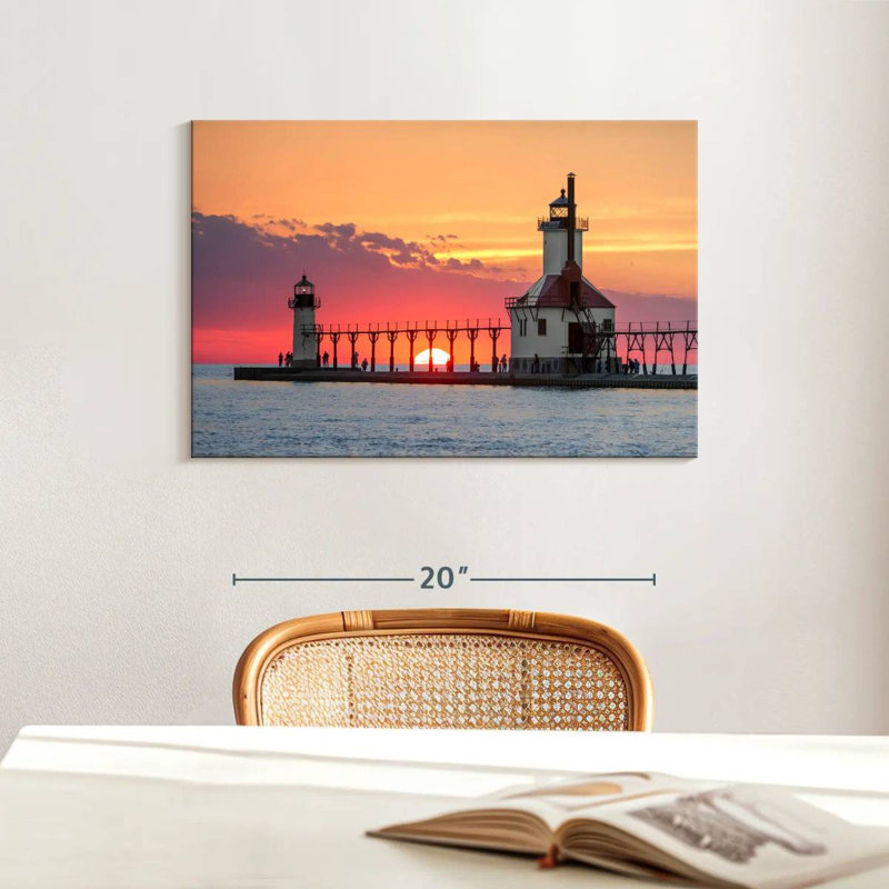 Alvord, coucher de soleil entre les phares du Michigan, H 16 po x l 24 po