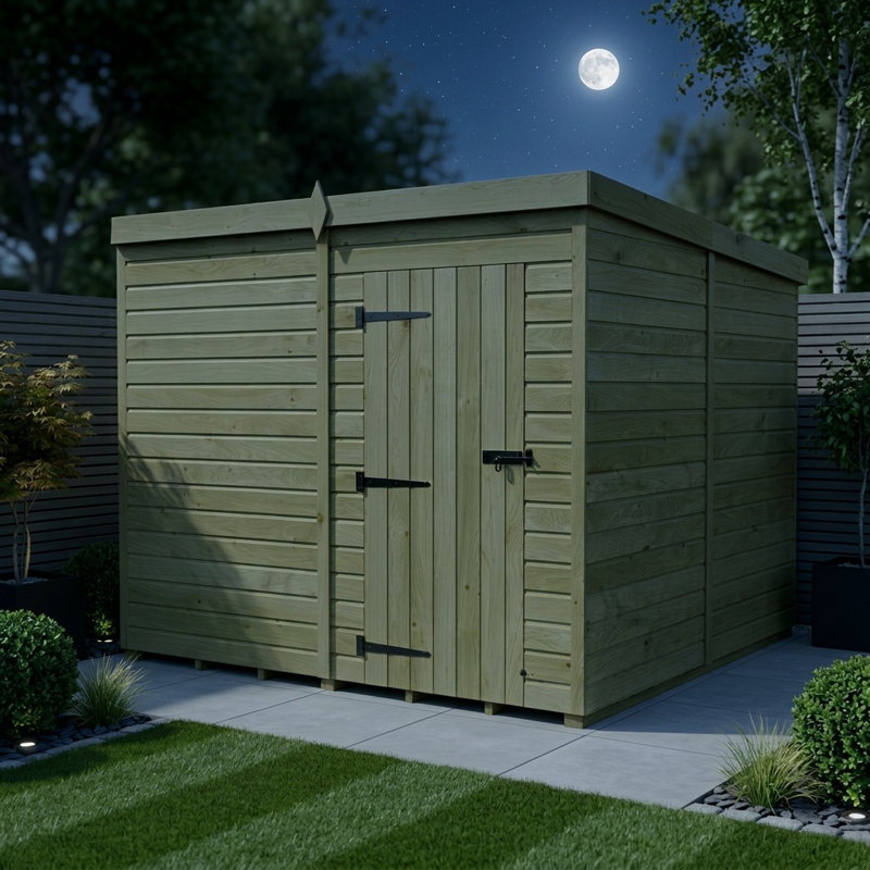 Total Sheds 8ft x 8ft Pent Garden Shed - Single Door - No Windows - Pressure Treated Timber - UK Manufactured