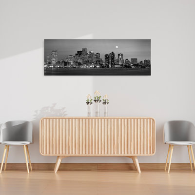 États-Unis, Massachusetts, Boston, vue panoramique sur un horizon de la ville la nuit, art mural contemporain contemporain