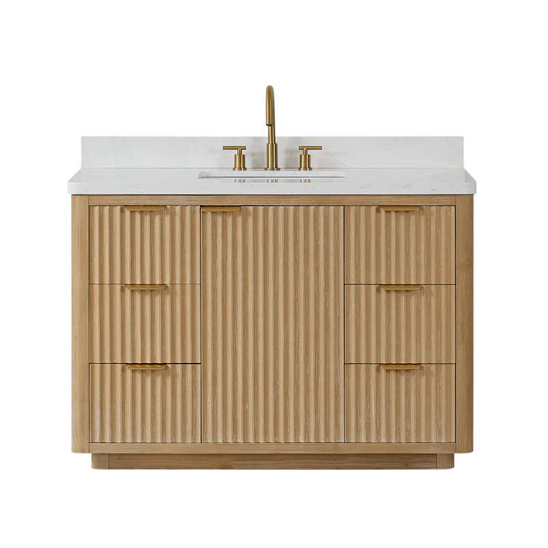 Ensemble de meuble-lavabo simple 48 po Adela, Blanc / Blanc, Brun, Doré