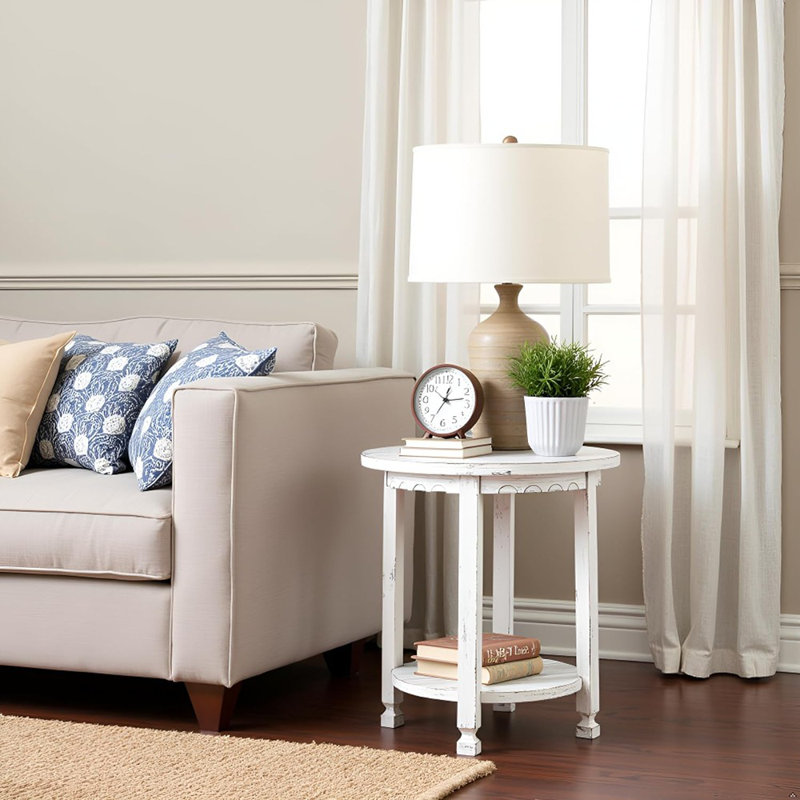 Table de bout rustique rustique rustique blanc antique à 1 tablette, style rustique