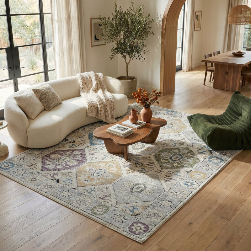 Tapis d'intérieur / beige à motif de médaillon beige / gris 4 pi x 6 pi (3 pi 11 po x 5 pi 7 po) Branch Branch
