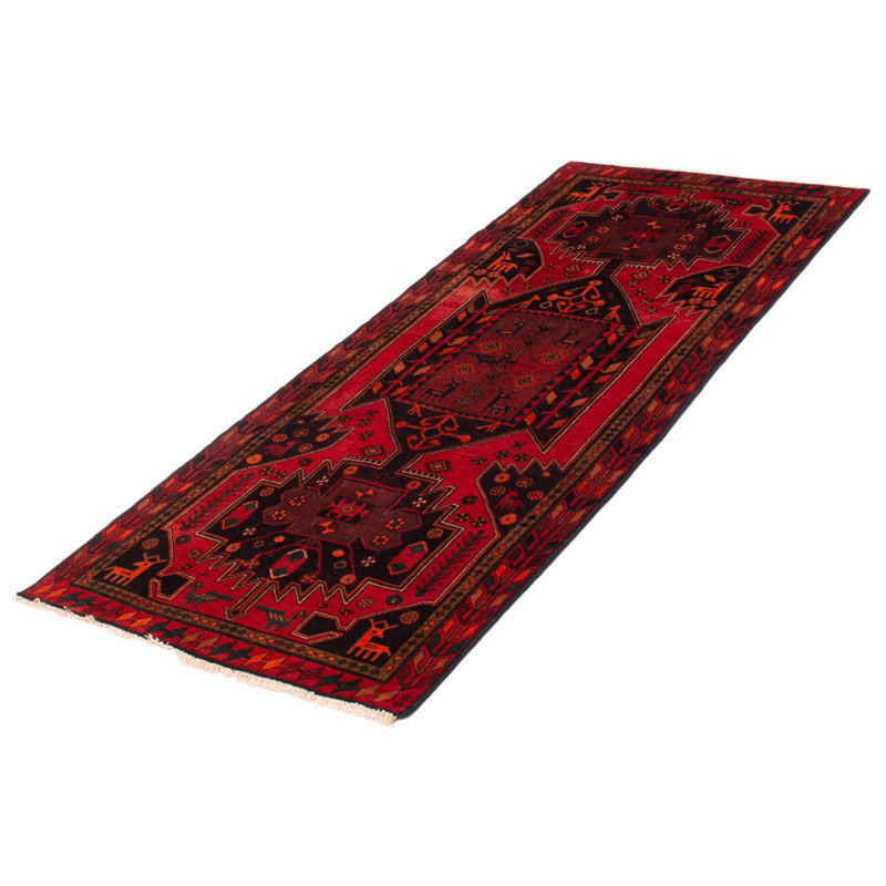Tapis rouge en laine noué à la main de conception unique 1990S 3 pi 10 po x 9 pi 5 po Lebanon