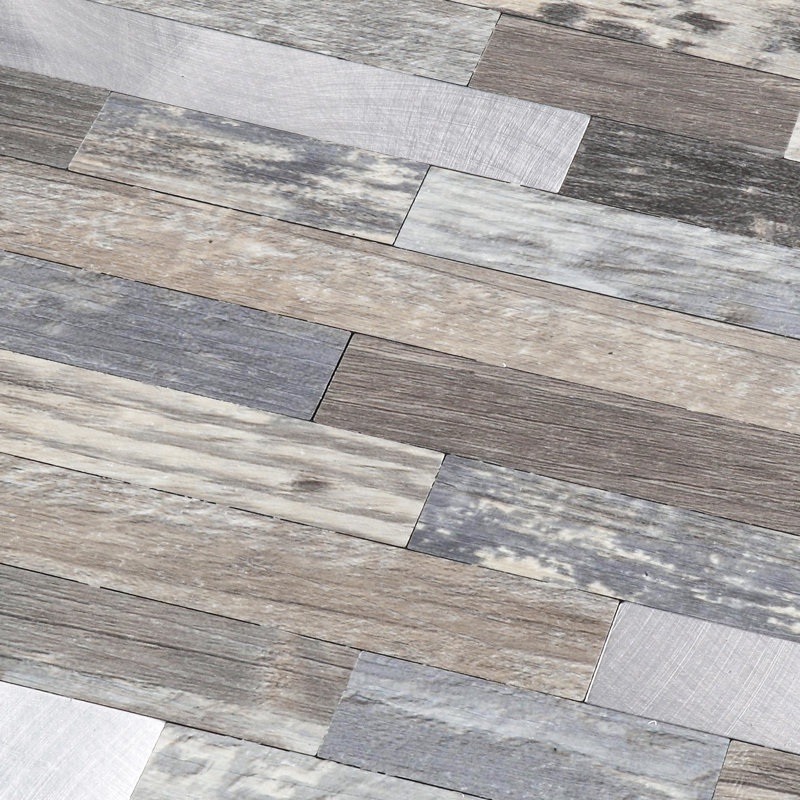 6" W X12" L PVC Peel and Stick Backsplash Tiles with Stone Metal Look, Self-Adhesive Wall Tiles,Easy Install, Light Wood