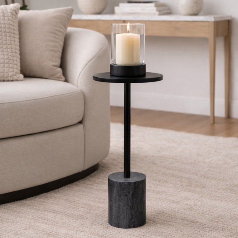 Table de bout en marbre Jackins - table d'appoint élégante pour le salon, la chambre à coucher ou le bureau - noire, 24 po