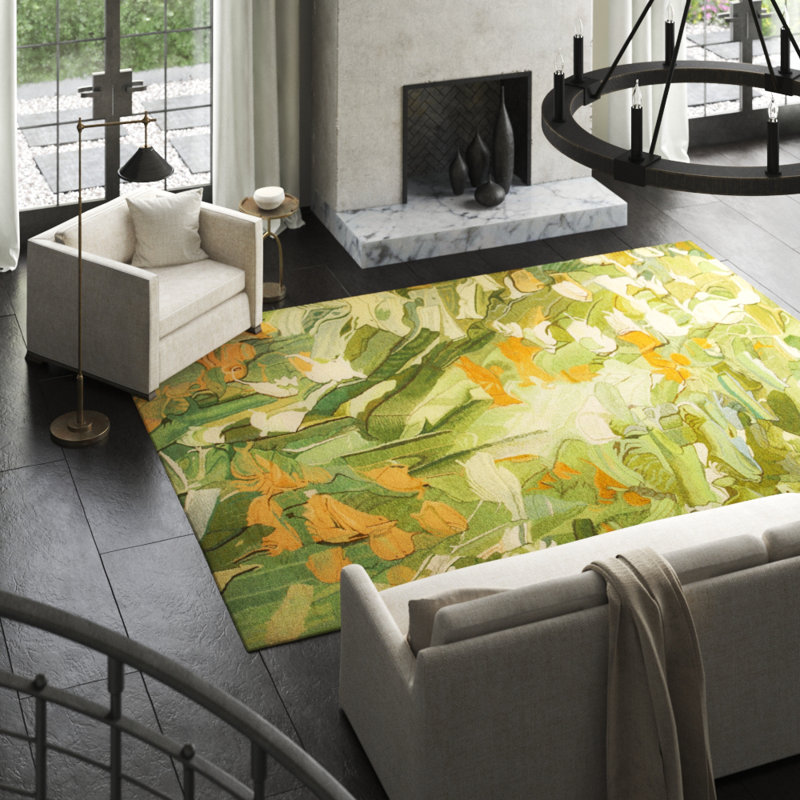 Abstract Area Rug in Green/Orange