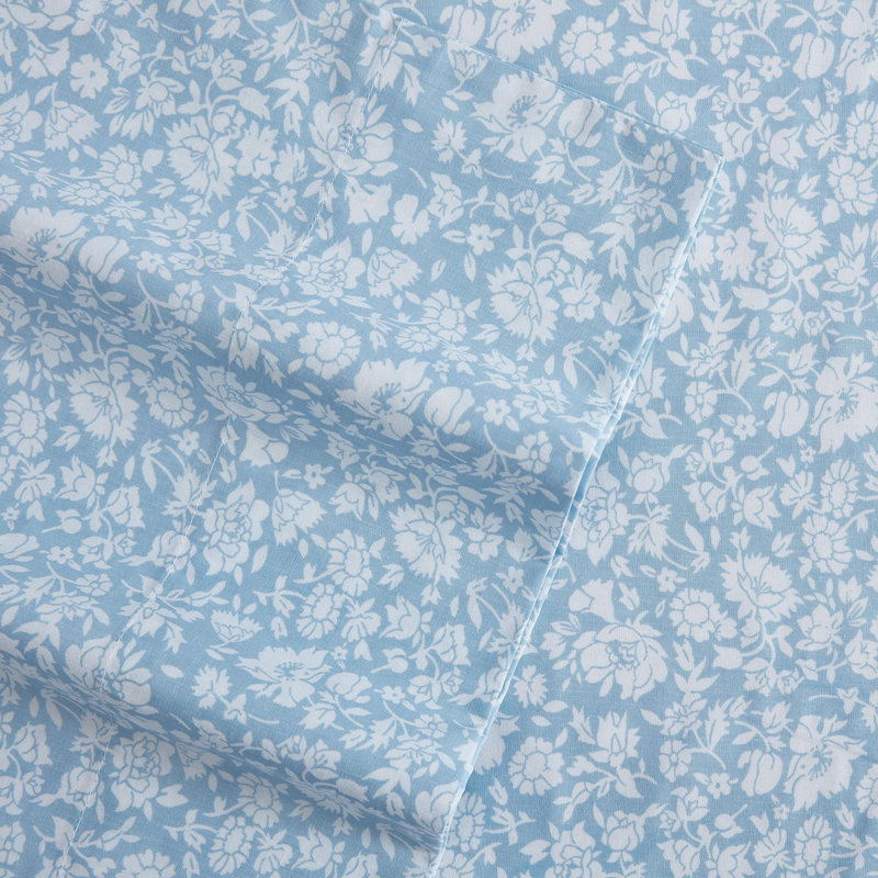 Percale Novelty 200 Thread Count Printed Cotton Sheet Set, Twin XL Sheet Set with 1 Standard Pillowcase,  Blue Heirloom Ditzy