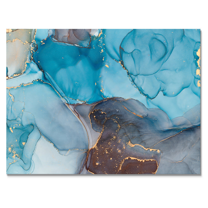 Bleu et gris luxueux abstrait fluide IV - peinture sur toile, H 24 po x l 32 po x P 1 po, Toile tendue